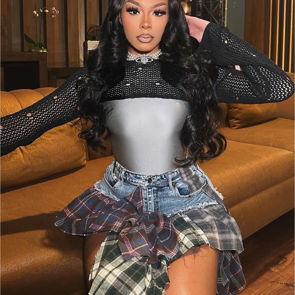 Fashion Nova Black and Gray Midi Skirt